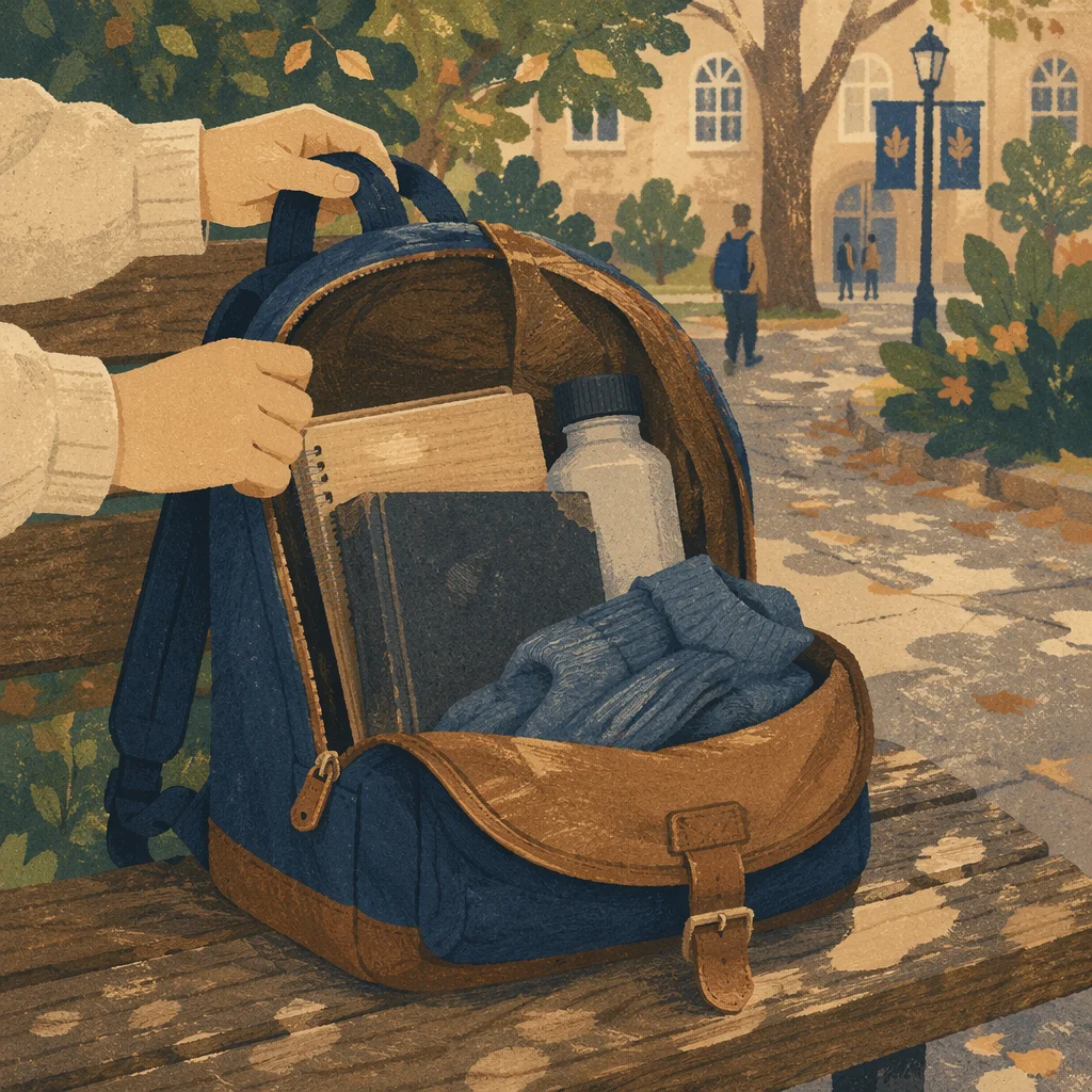 Bible Tucked in Student Backpack on Campus