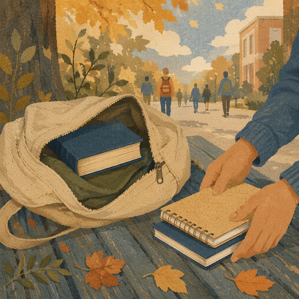 Bible in Campus Backpack by Autumn Walkway