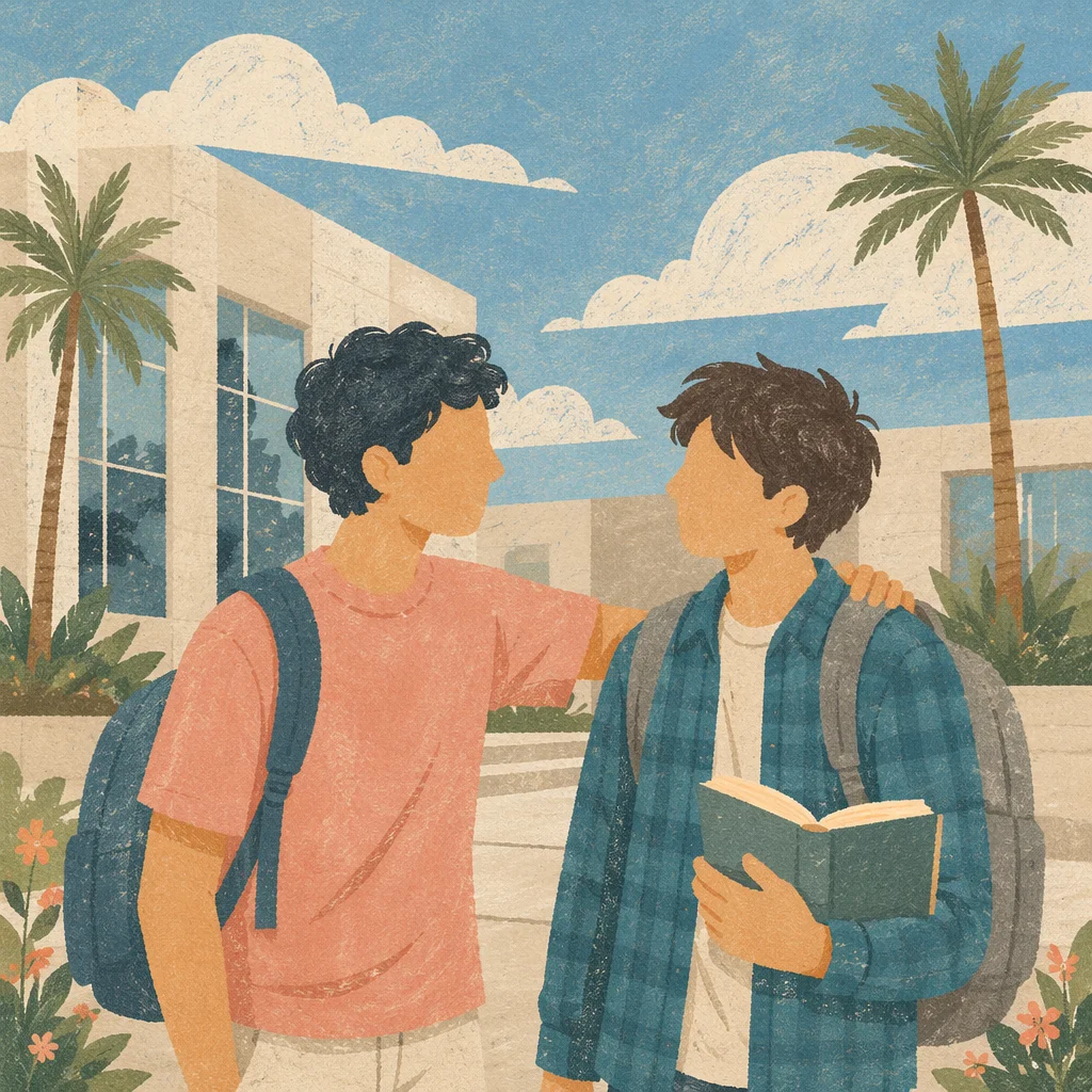 Campus Students with Bible and Backpack