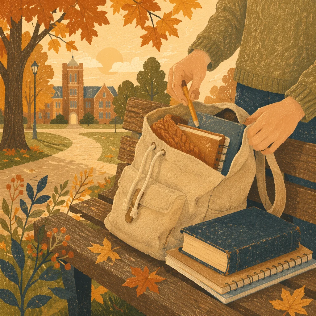 Bible in Backpack on Autumn Campus