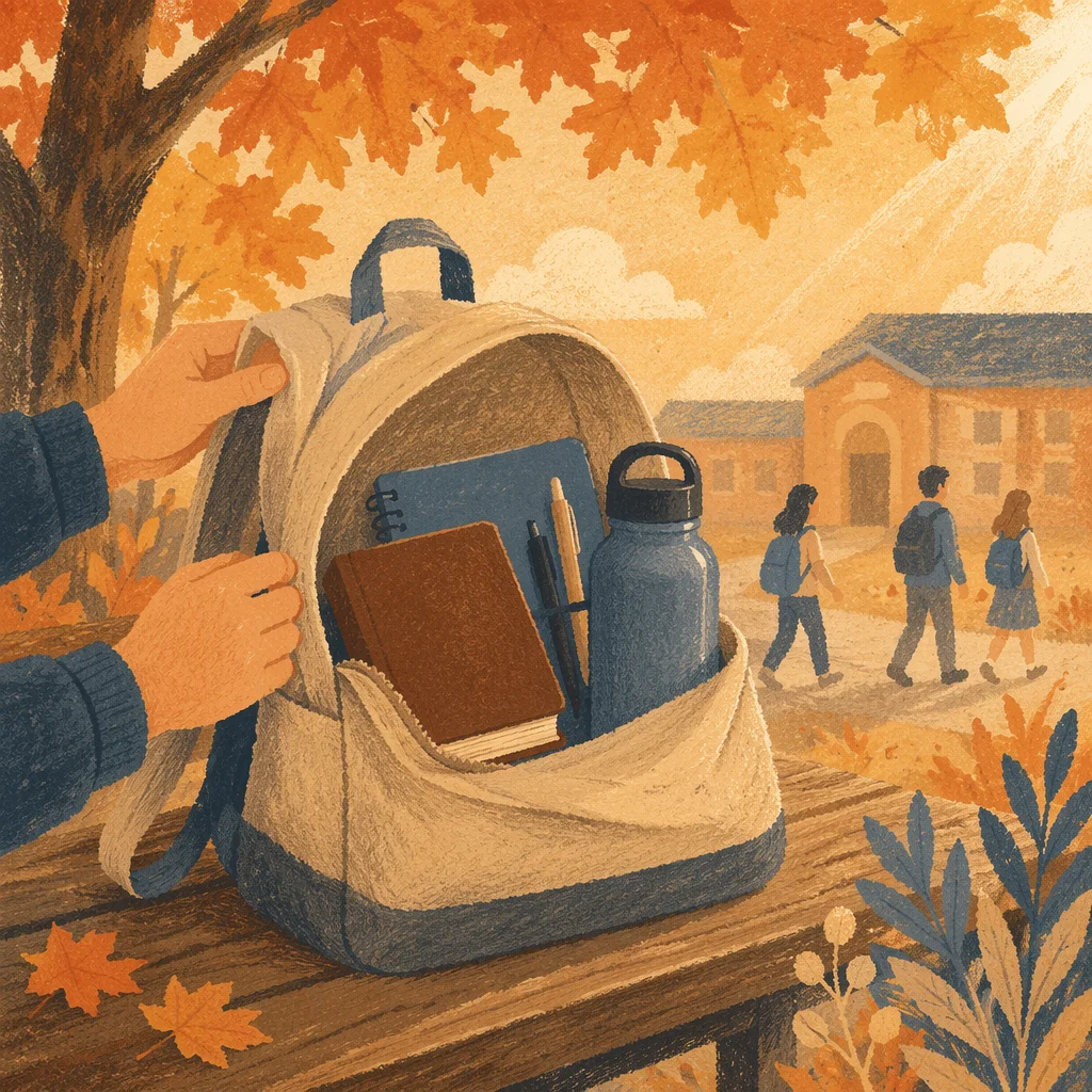 Bible in Backpack on Autumn Campus