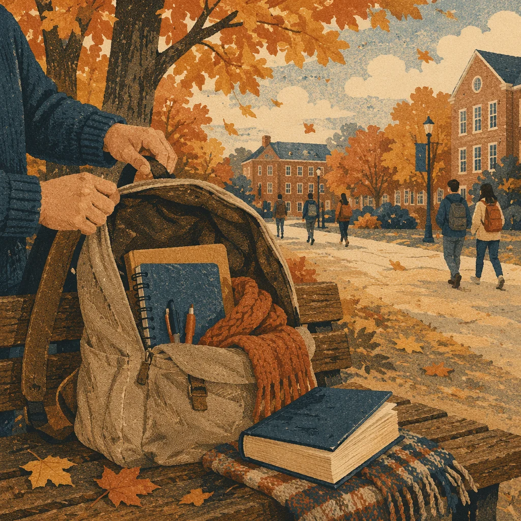 Campus Backpack with Bible in Autumn Light
