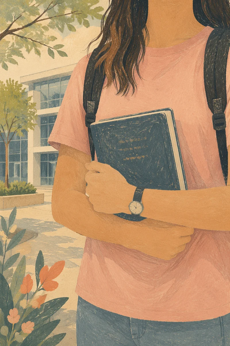 Student Carrying Bible on Modern Campus