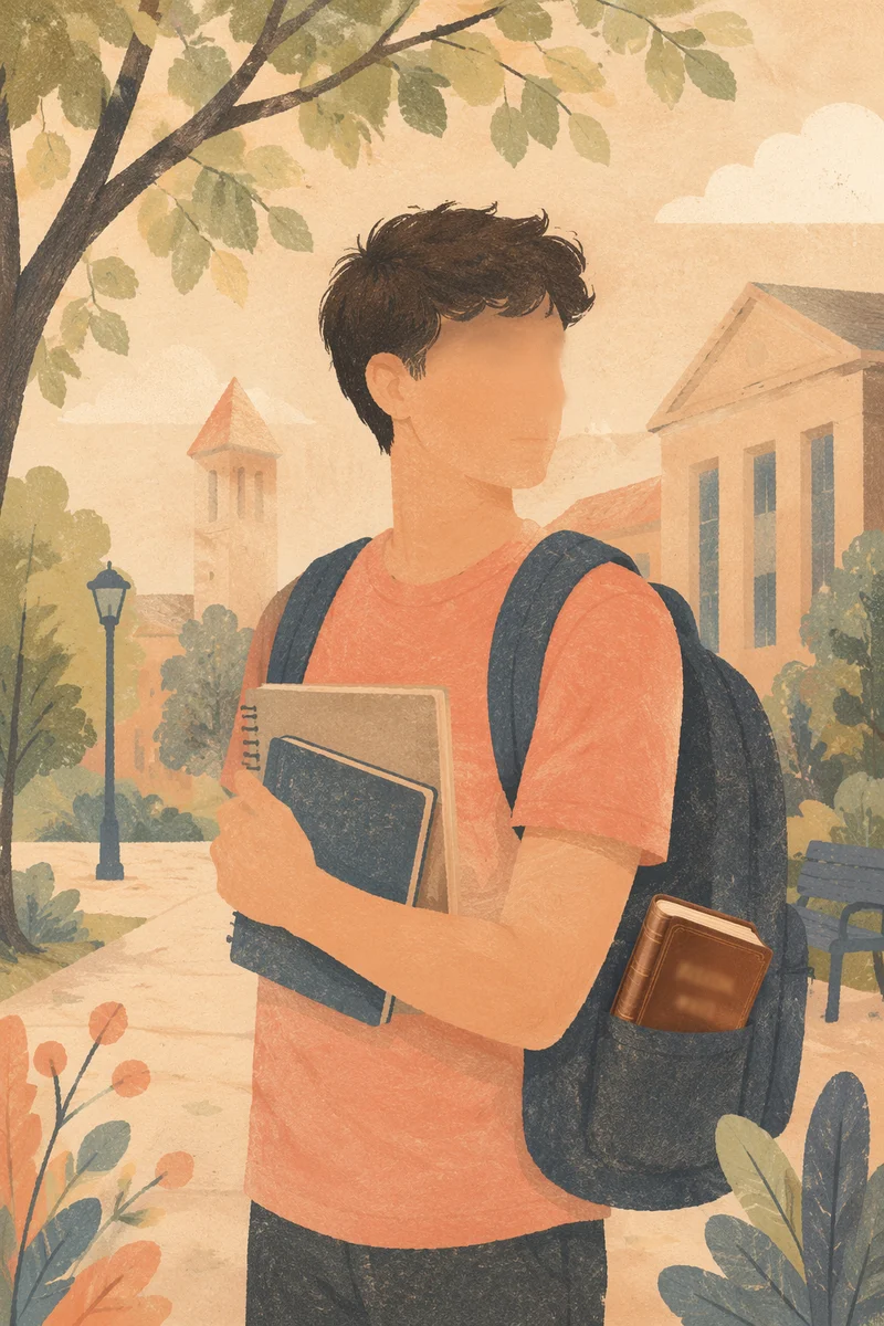 University Student with Bible in Backpack