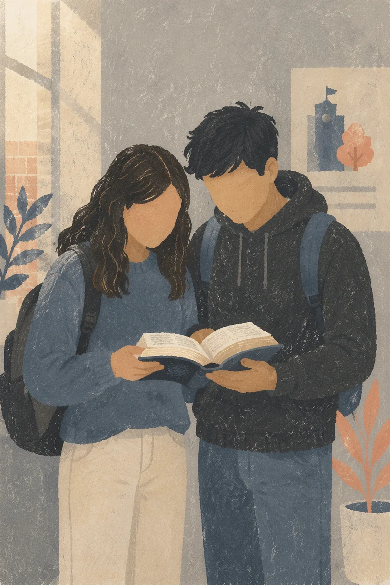 Campus Students Reading Bible in Hallway