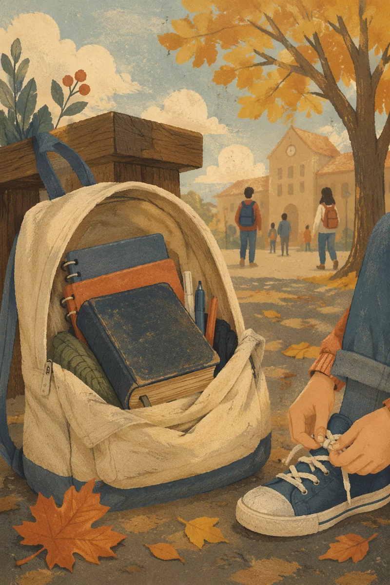 Bible in Backpack on Autumn Campus