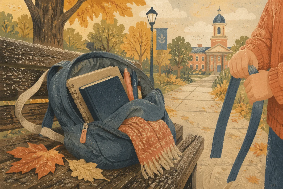 Bible in Student Backpack on Autumn Campus