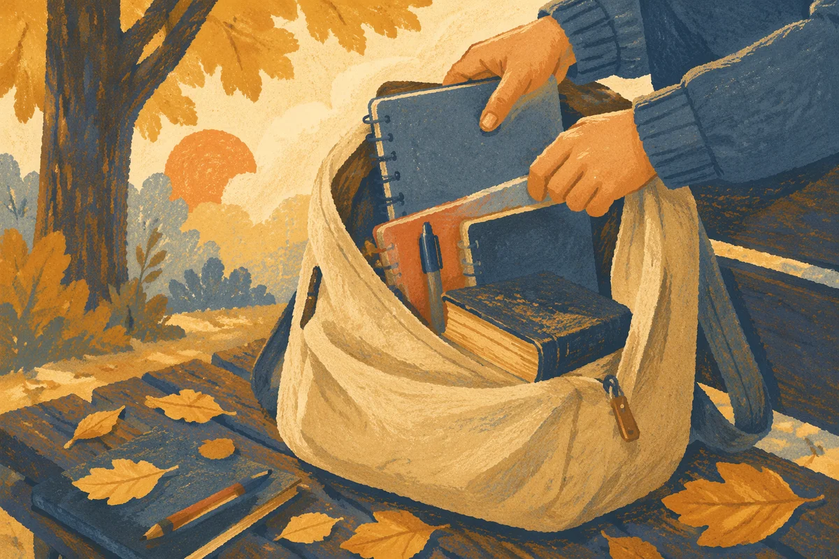 Bible in Backpack on Autumn Campus