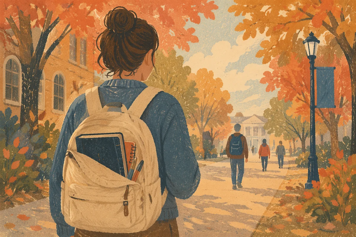 Bible in Backpack on Campus Pathway