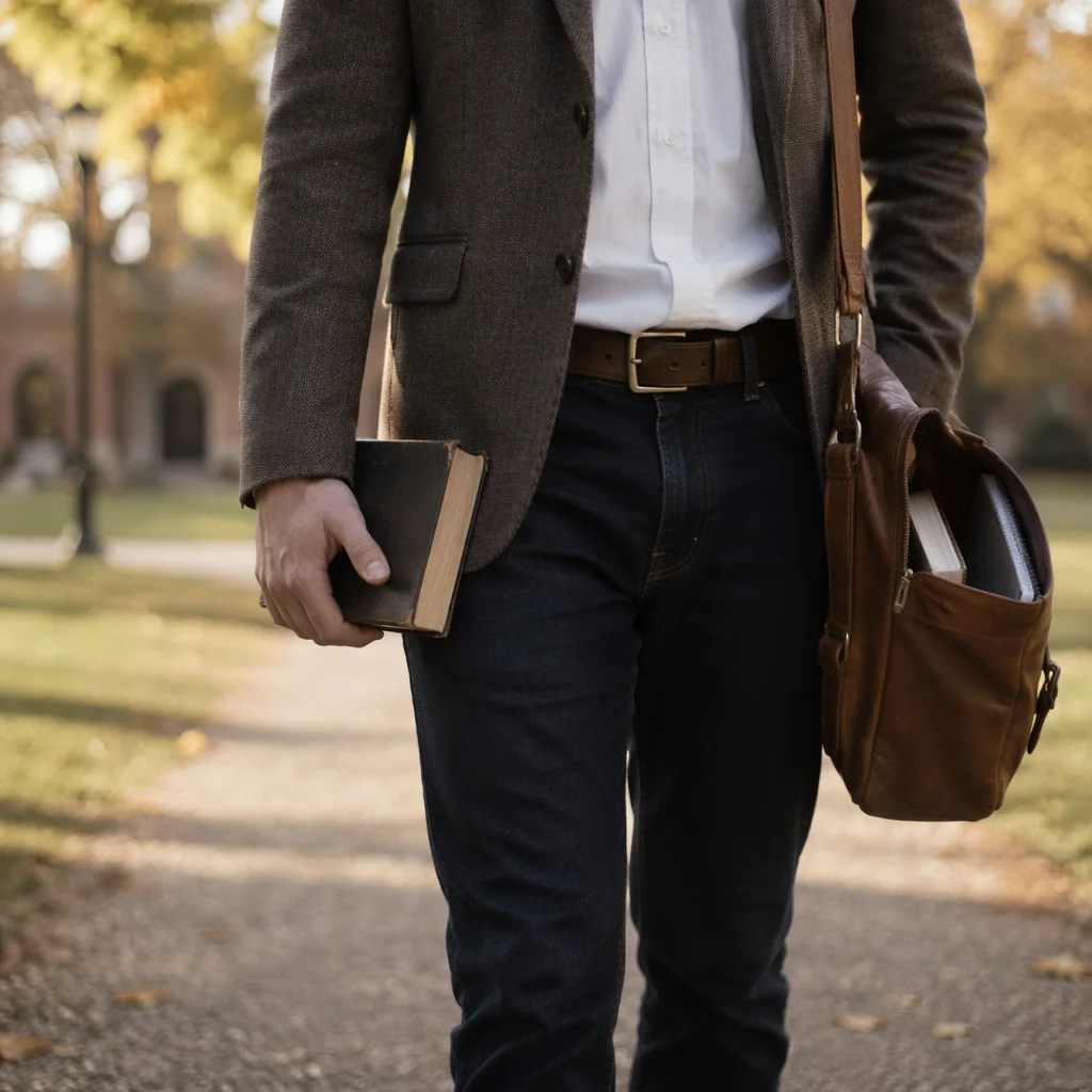 Campus Student Carrying Bible on Autumn Path