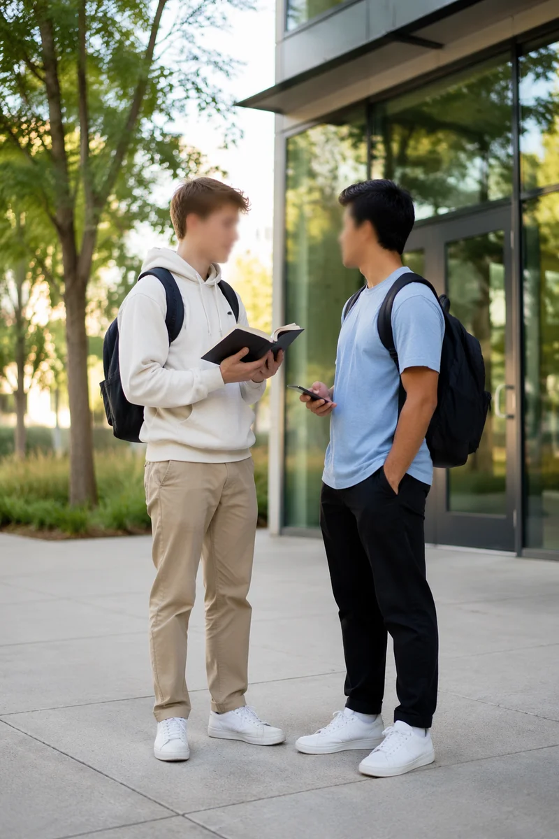 Students Reading Bible on College Campus