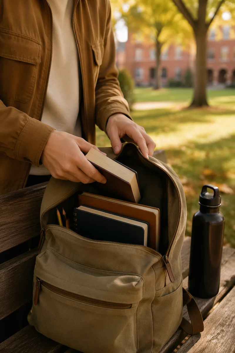 Student Packing Bible on Autumn Campus