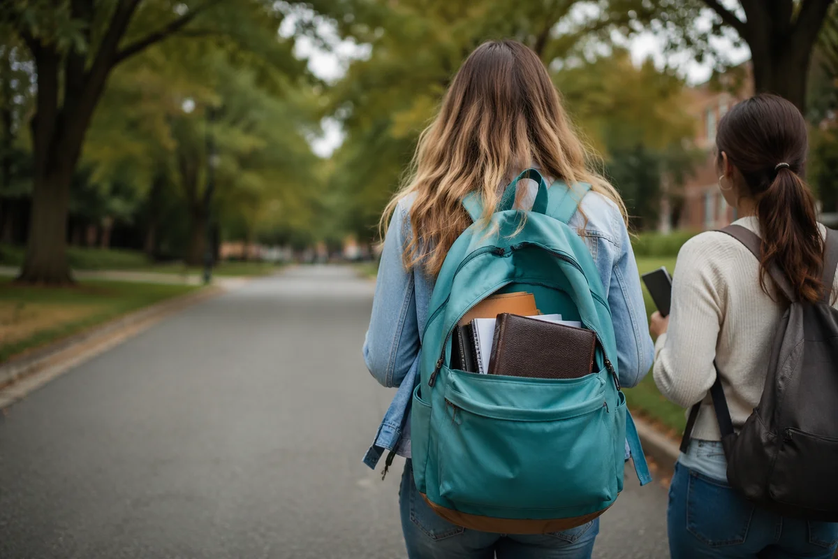 Bible in Backpack on College Campus