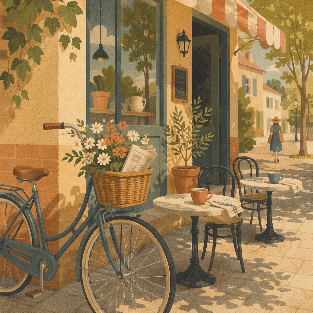 Sunny Morning Bicycle Outside Cozy Cafe