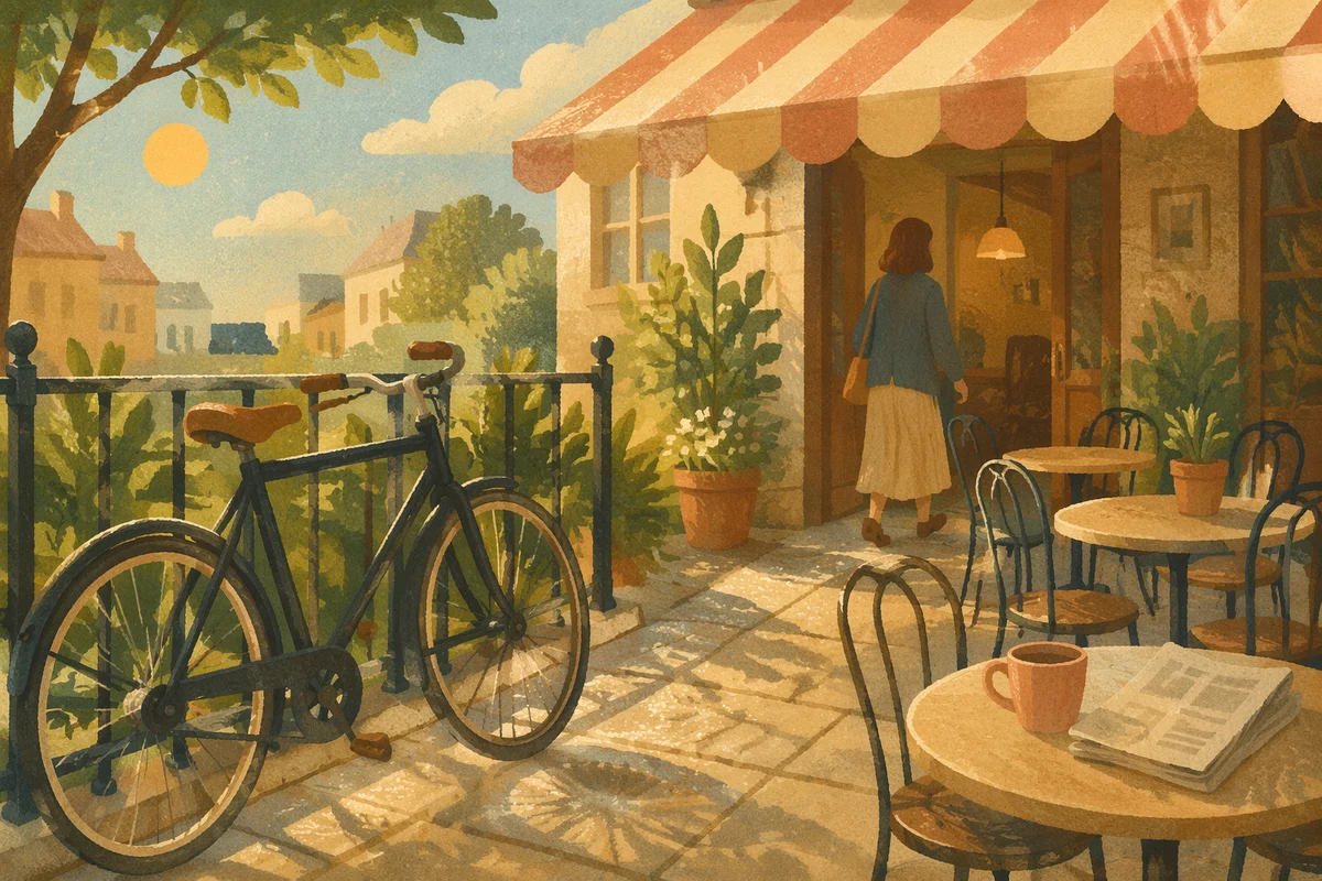 Sunny Morning Bicycle Outside Neighborhood Cafe