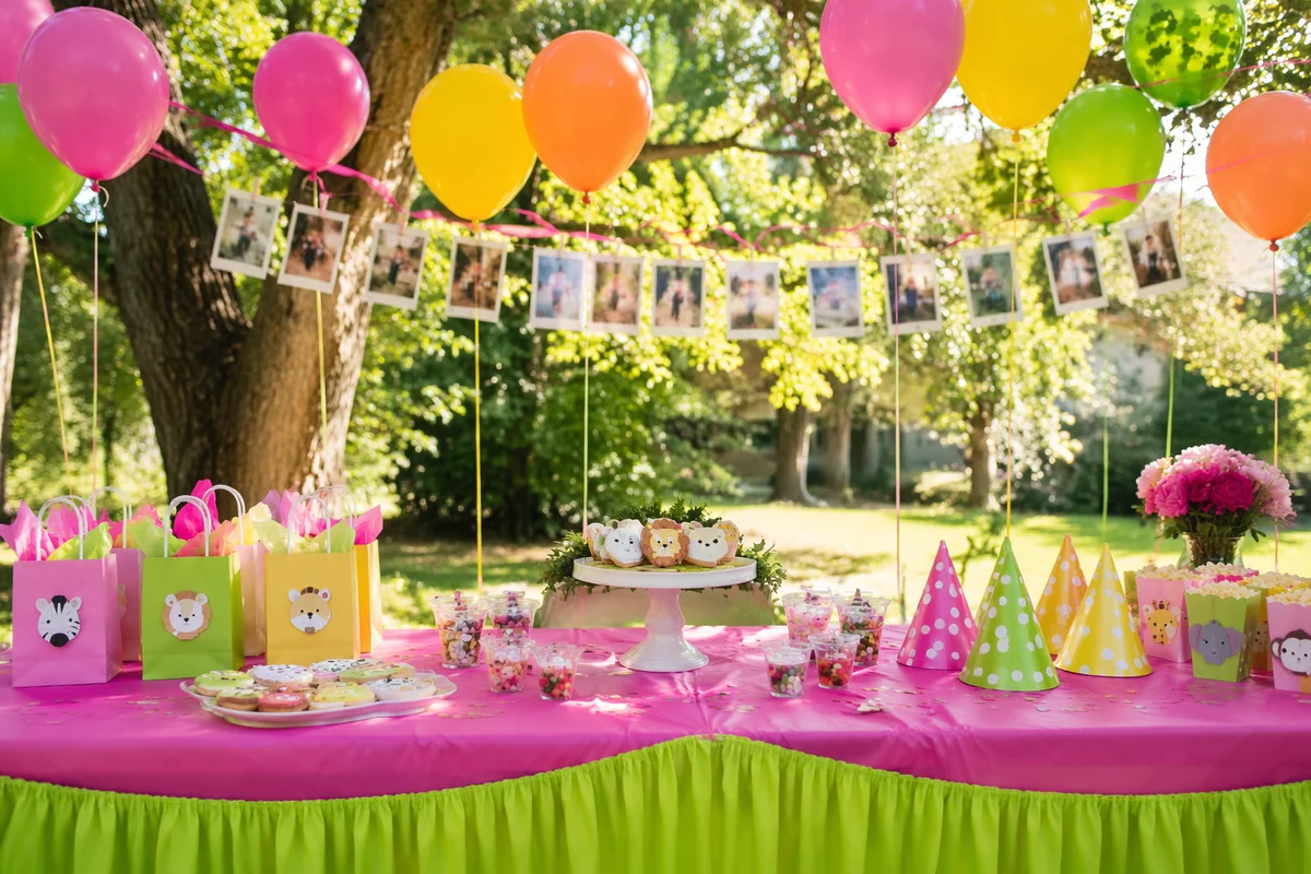 Colorful Backyard Birthday Party Table Celebration