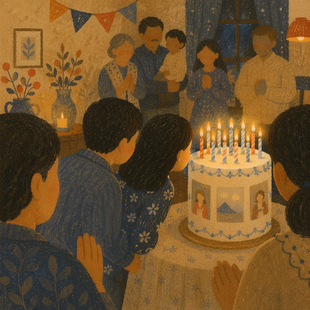 Cozy Family Birthday Cake Candle Celebration