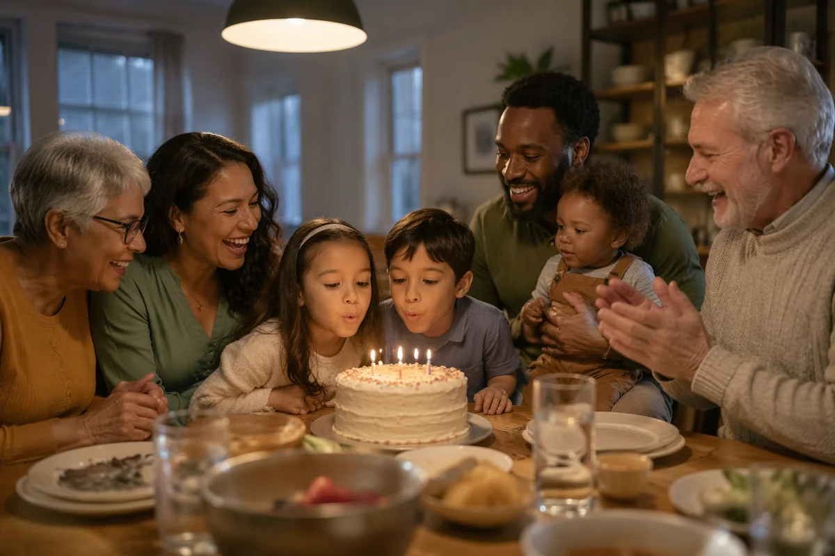 Family Gathering Around Birthday Cake Candles