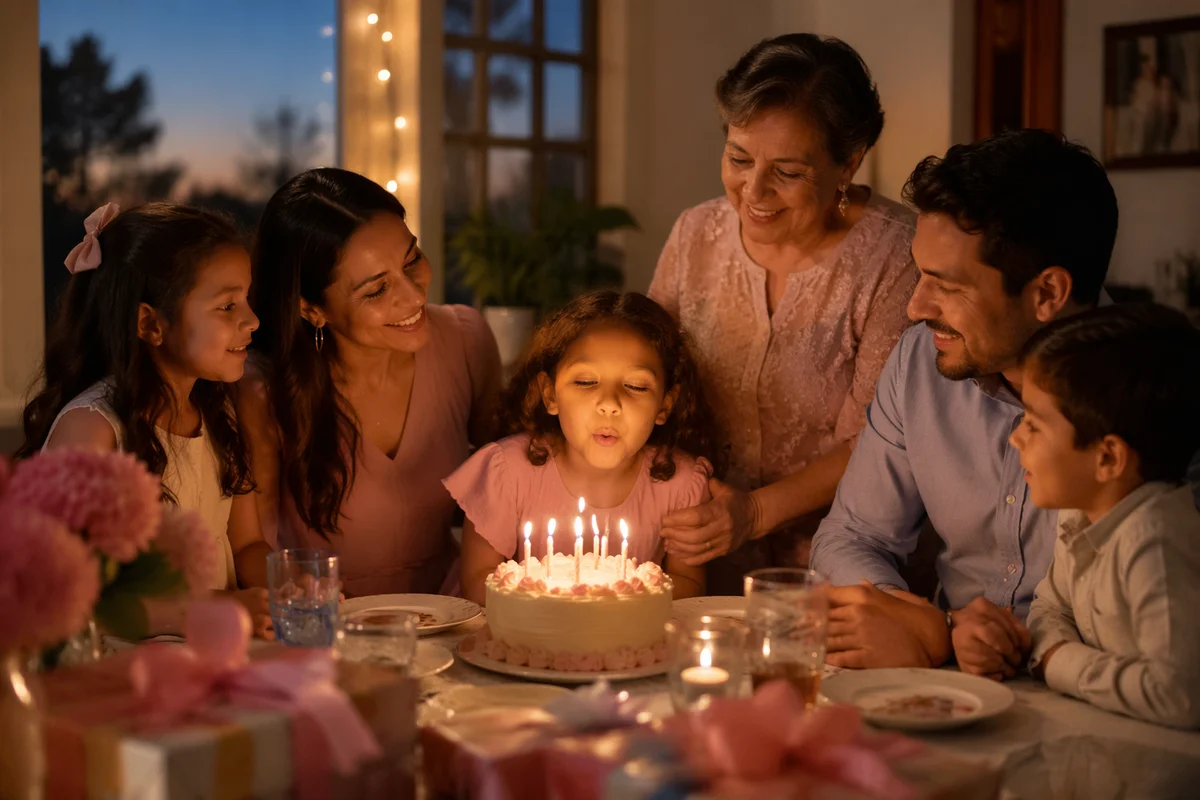 Family Birthday Celebration Around Candlelit Cake