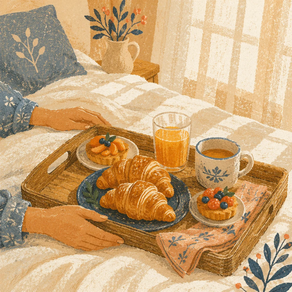 Cozy Breakfast in Bed Morning Scene