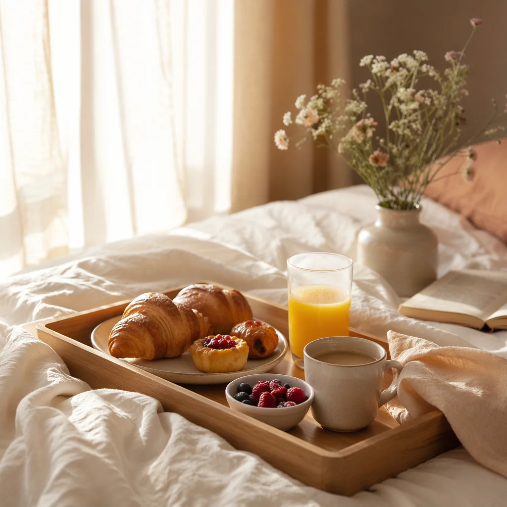 Cozy Breakfast in Bed Morning Scene
