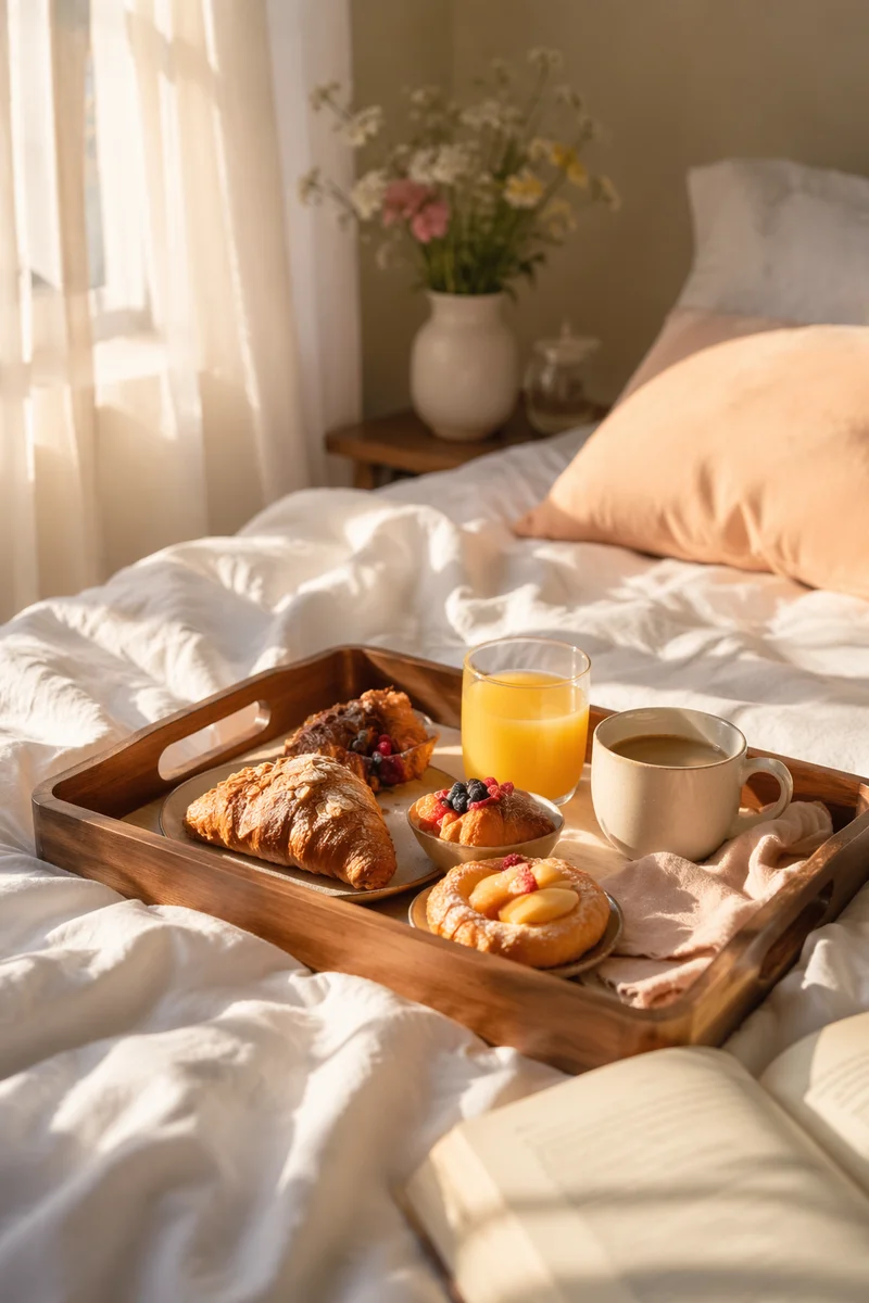 Cozy Breakfast in Bed Morning Scene