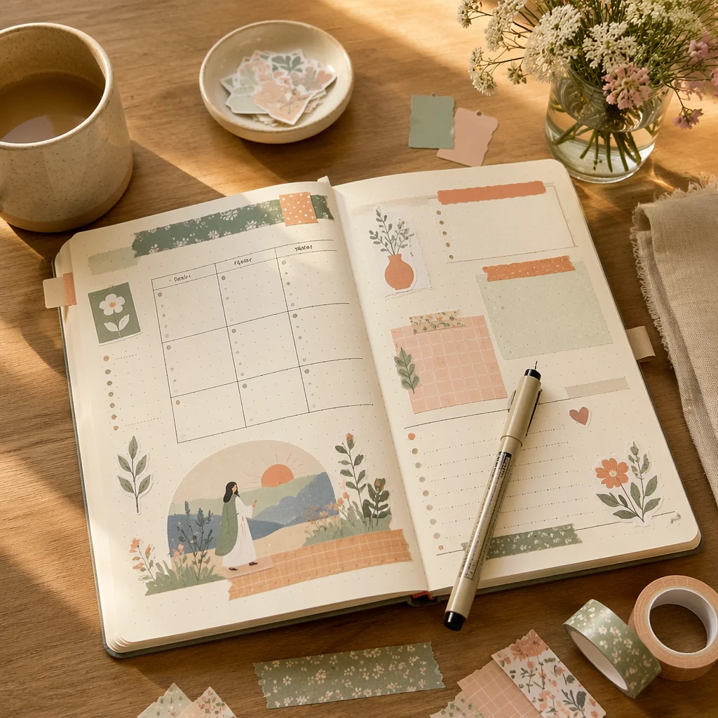 Cozy Bullet Journal Desk Planning Scene
