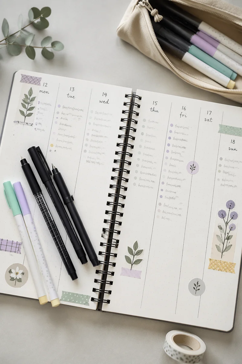 Pastel Bullet Journal Weekly Planner Flat Lay