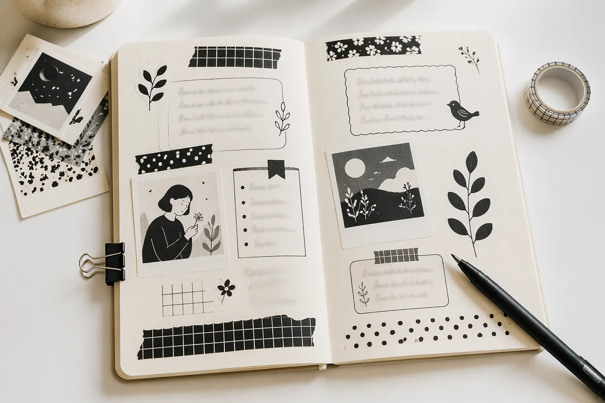 Monochrome Bullet Journal Planning Flat Lay