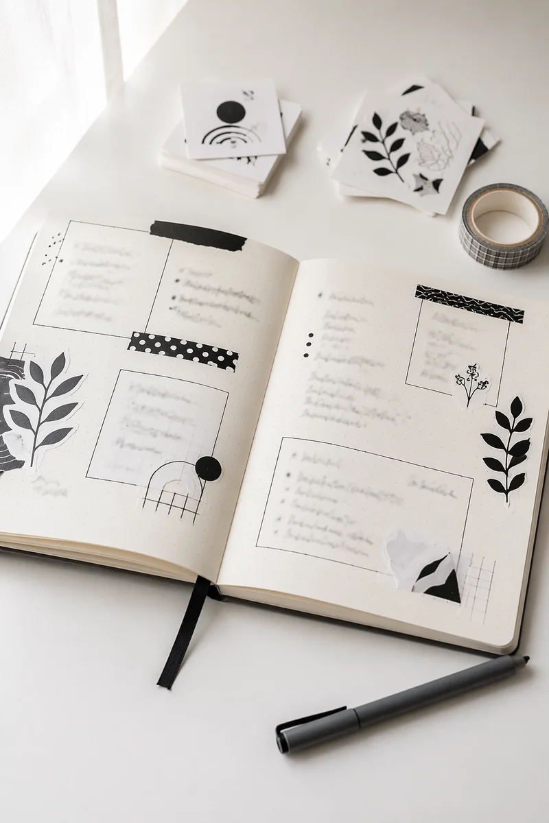 Monochrome Bullet Journal Planning Flat Lay