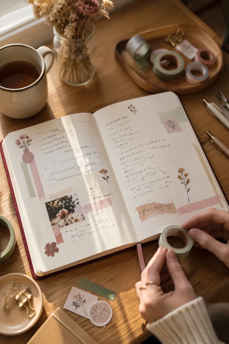 Cozy Bullet Journal Desk Planning Scene