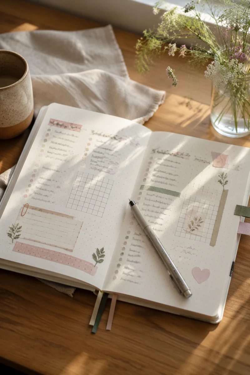 Cozy Bullet Journal Desk Planning Scene