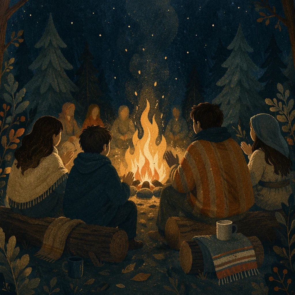 Quiet Campfire Circle in Forest Night