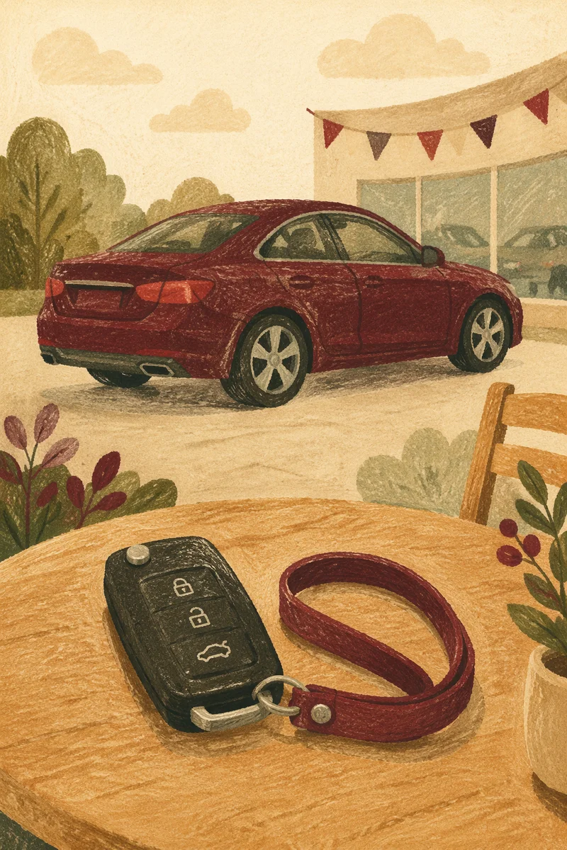 New Car Key on Café Table