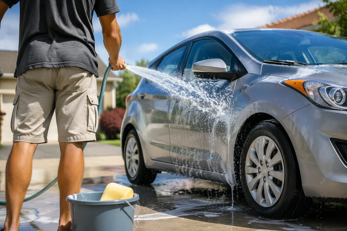Sunny Driveway Car Wash Water Splash