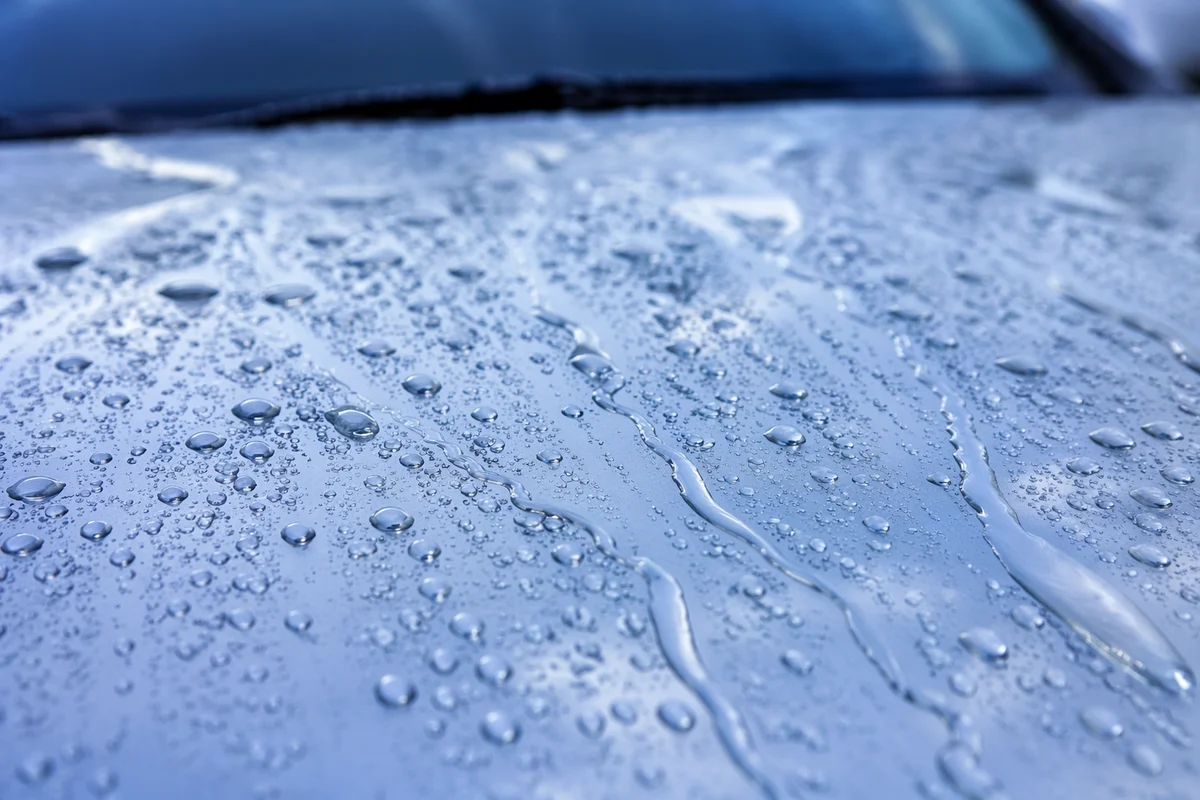 Water Beads on Clean Car Hood