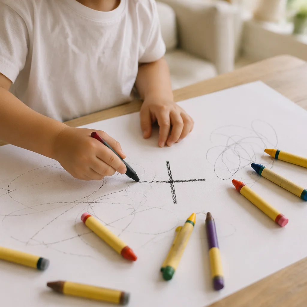 Toddler Drawing a Crayon Cross