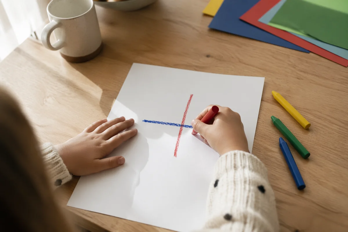 Child Drawing Cross with Crayons