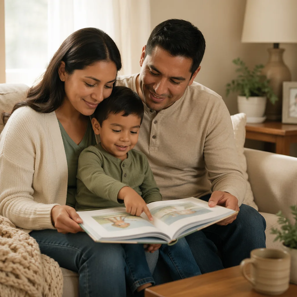 Parents Reading Picture Bible with Child