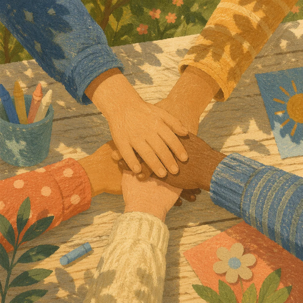 Children Hands Stacked in Garden Teamwork