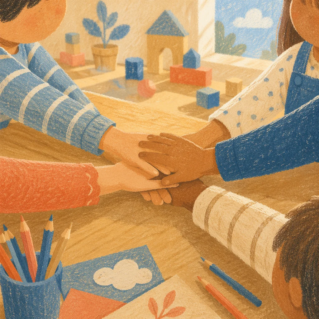 Children Hands Stacked for Teamwork and Friendship