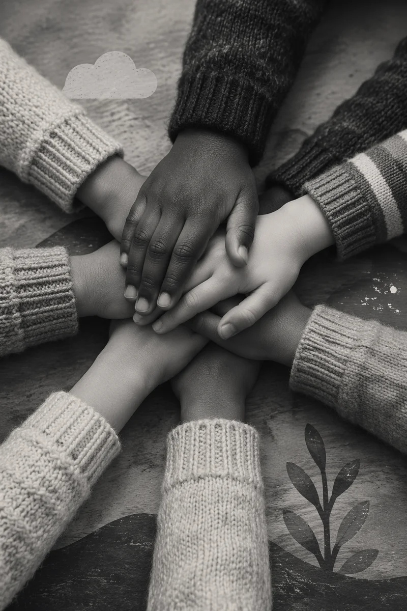 Children's Hands Stacked in Teamwork