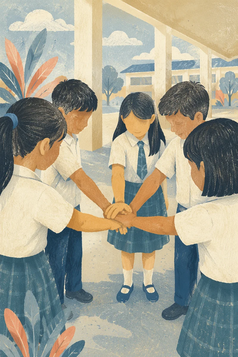 Children Stacking Hands for School Teamwork
