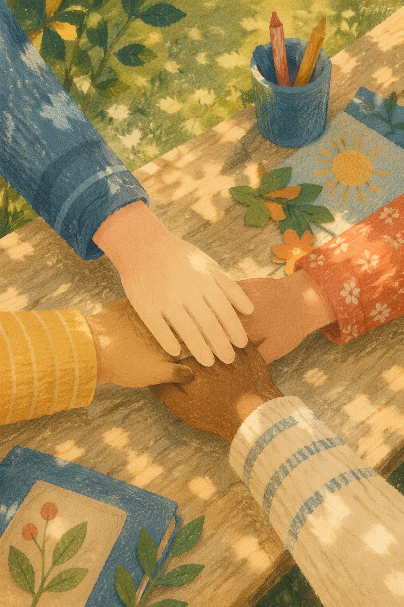 Children Hands Stacking in Garden Teamwork