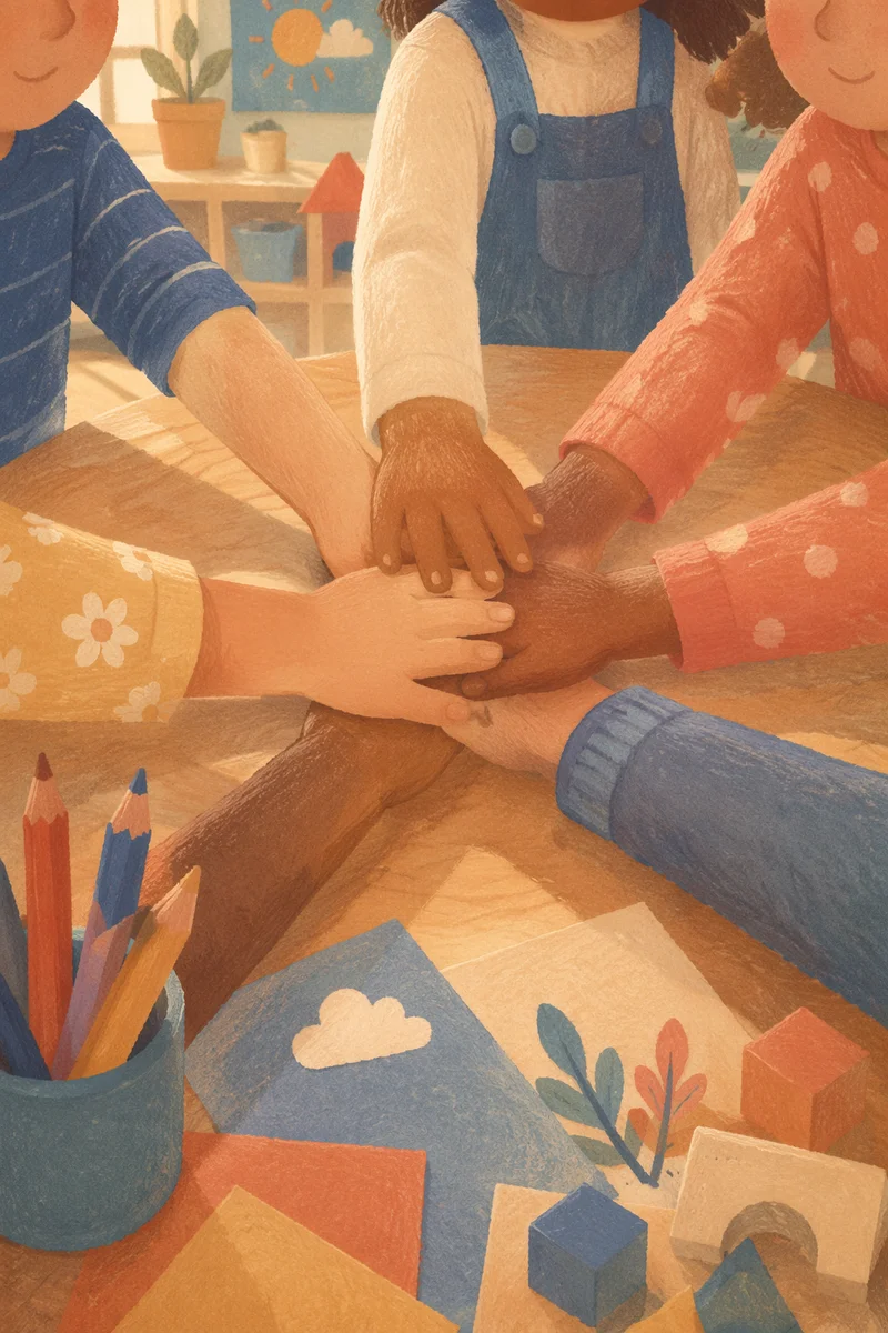 Children Hands Stacked for Teamwork and Friendship