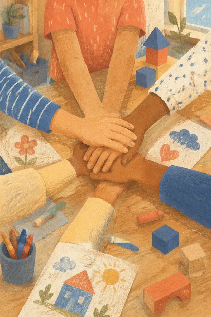 Children Hands Stacking in Teamwork Circle