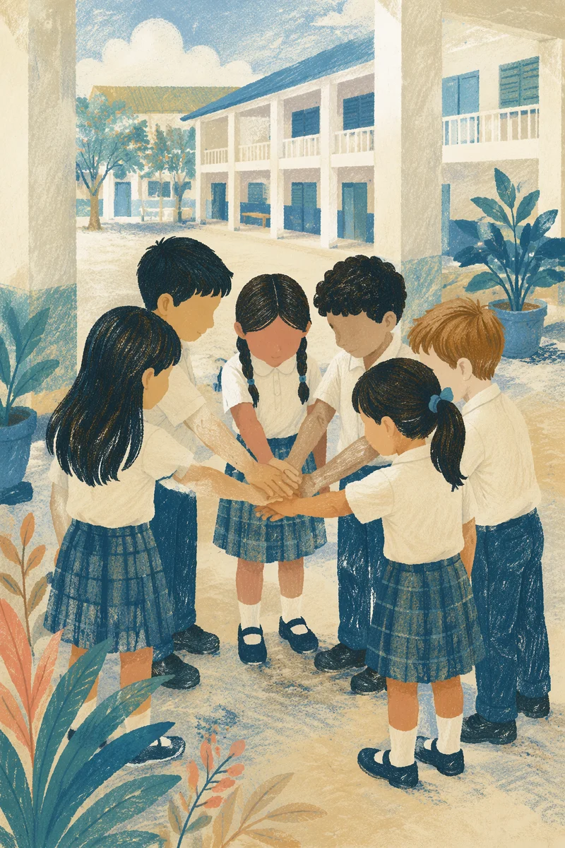 Children Stacking Hands in School Friendship