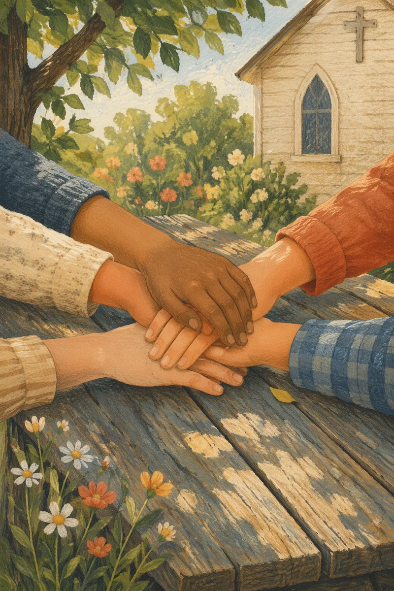 Children Hands United in Garden Fellowship
