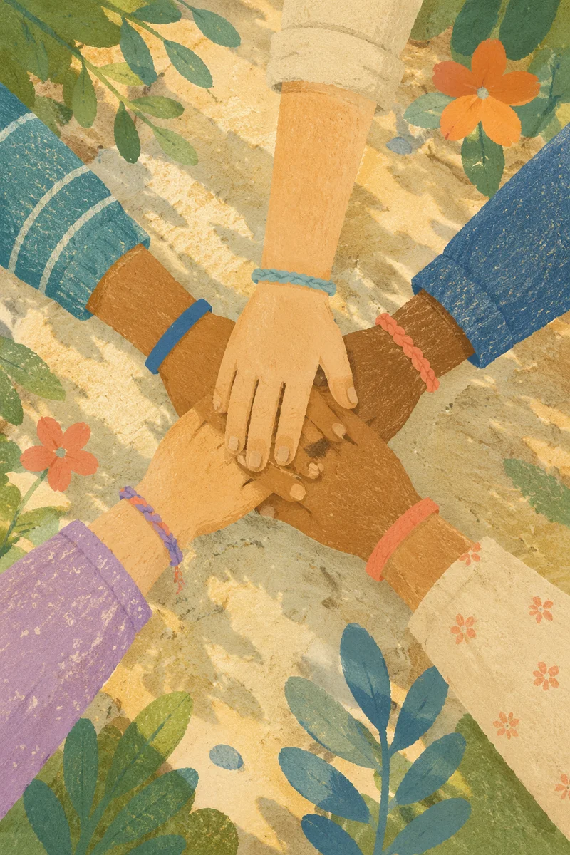 Children’s Hands United in Outdoor Teamwork