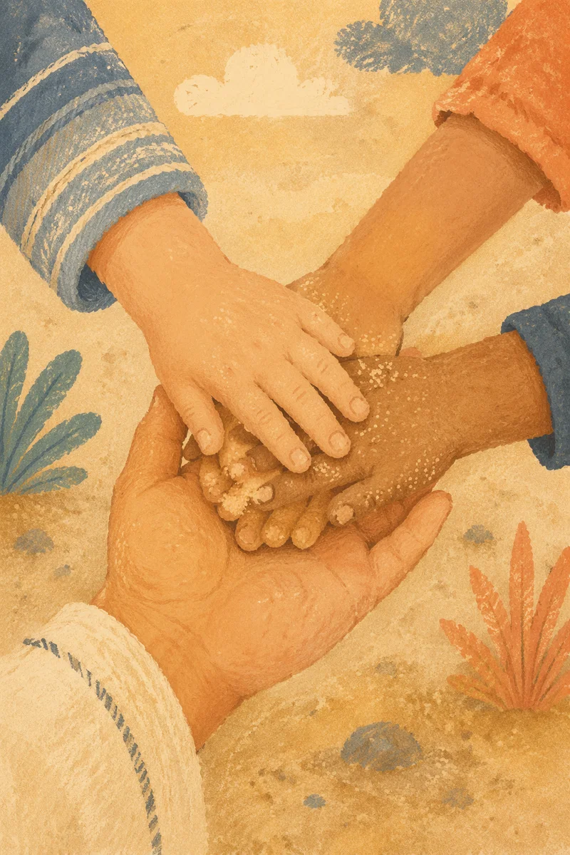 Children’s Hands United in Sandy Teamwork